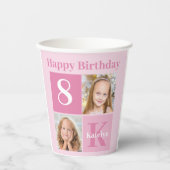 Happy Birthday Girl Niedlich Custom Foto Pink Part Pappbecher (Vorderseite)