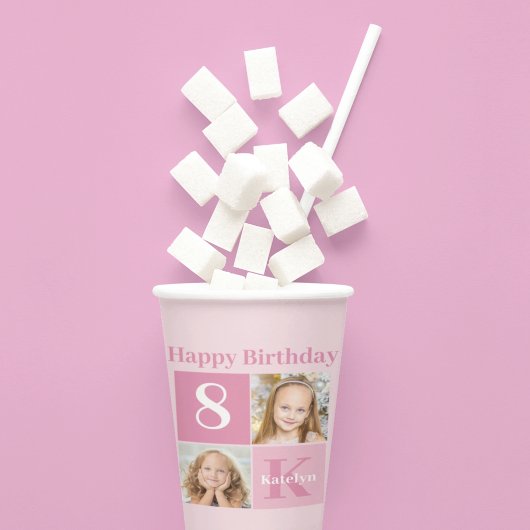 Happy Birthday Girl Niedlich Custom Foto Pink Part Pappbecher