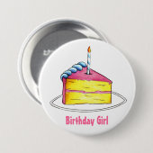 Happy Birthday Girl Pink Layer Cake Slice Candle Button (Vorne & Hinten)