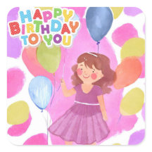 Happy Birthday Girl Square Sticker