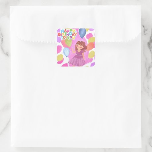 Happy Birthday Girl Square Sticker (Tasche)