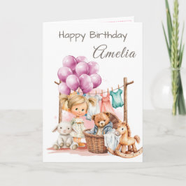 Happy Birthday Girl Watercolor Birthday Card Karte