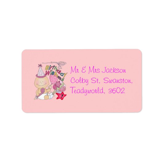 Happy Birthday Girl wünscht 1 Jahr alt Adressaufkleber (Vorne)