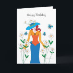 Happy Birthday Girlfriend Card Karte<br><div class="desc">Mädchen in einem Garten von Blume mit blauen Schmetterlingen.</div>
