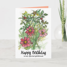 Happy Birthday Girlfriend Pink Cosmos Wildblumen Karte