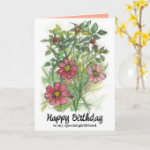 Happy Birthday Girlfriend Pink Cosmos Wildblumen Karte (Gelbe Blume)