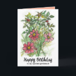 Happy Birthday Girlfriend Pink Cosmos Wildblumen Karte<br><div class="desc">Herzlichen Glückwunsch zum Geburtstag einer Freundin mit einem Strauß rosa Kosmos-Blume und anderen Wildblumen,  handgezeichnet mit schwarzer Tinte und Aquarell. Im Inneren ist ein koordinierender Schatten von Melon Orange und Text können Sie bearbeiten,  um Ihre Bedürfnisse.</div>