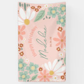 Happy Birthday Girls Niedlich Pink Daisy Banner (Vertikal)