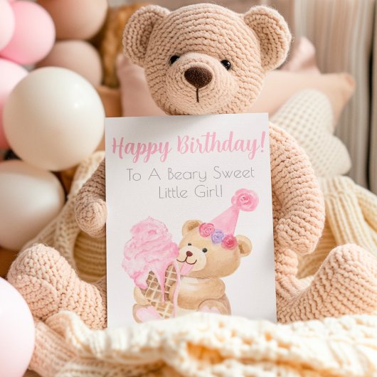 Happy Birthday Girl's Teddy Bären Ice Cream Karte