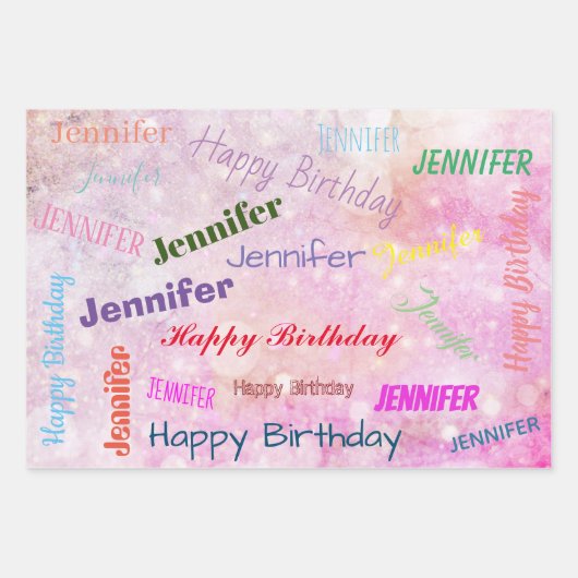 Happy Birthday Girly Individuelle Name Pink Geschenkpapier Set (Vorderseite 2)