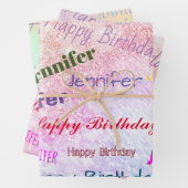 Happy Birthday Girly Individuelle Name Pink Geschenkpapier Set (Beispiel)