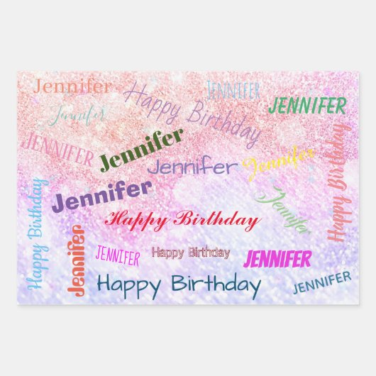 Happy Birthday Girly Individuelle Name Pink Geschenkpapier Set (Vorderseite)