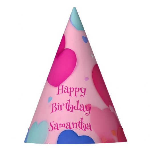 Happy Birthday Girly Pink Hearts Partyhütchen (Vorderseite)