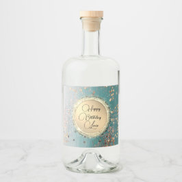 Happy Birthday Glittery Stardust on Blue Aquamarin Alkoholflaschenetikett