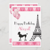 Happy Birthday Glitzer Pink Heart Eiffel Tower Dog (Vorne/Hinten)
