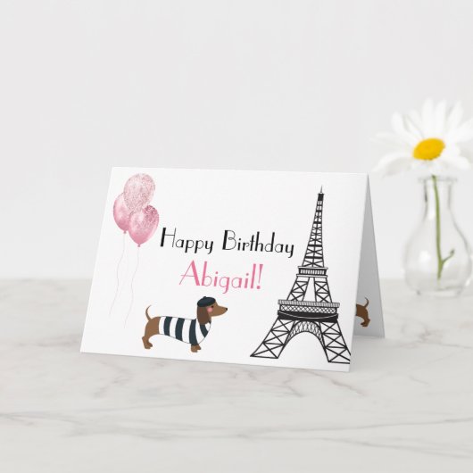 Happy Birthday Glitzer Pink Heart Eiffel Tower Dog Karte (Kleine Pflanze)