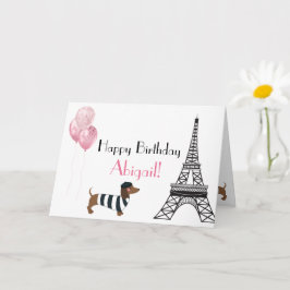 Happy Birthday Glitzer Pink Heart Eiffel Tower Dog Karte