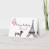Happy Birthday Glitzer Pink Heart Eiffel Tower Dog Karte (Vorderseite)