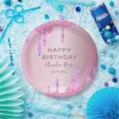 Happy Birthday Glitzer Tropfens Pink Metallic Pappteller (Party)