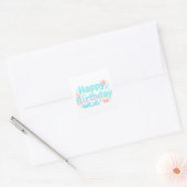 Happy Birthday Glossy Ocean Pastel Text Quadratischer Aufkleber (Umschlag)