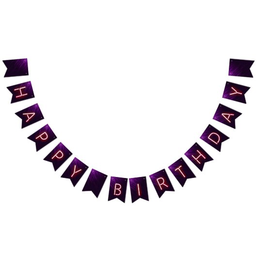 Happy Birthday Glows Neon Lights on Dark Lila Wimpelkette (Alle)