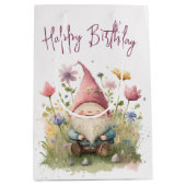 Happy Birthday Gnome in Blume Mittlere Geschenktüte (Vorderseite)