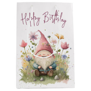 Happy Birthday Gnome in Blume Mittlere Geschenktüte