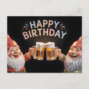 "Happy Birthday" Gnome mit Bierkrügen beim Anstoße Feiertagspostkarte