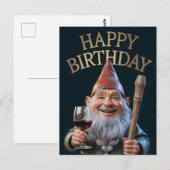 "Happy Birthday" Gnome Toasting with Red Wine Postkarte (Vorne/Hinten)
