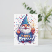 Happy Birthday Gnome: Whimsical Birthday Design Postkarte (Stehend Vorderseite)