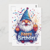 Happy Birthday Gnome: Whimsical Birthday Design Postkarte (Vorne/Hinten)