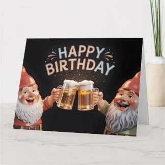 "Happy Birthday" Gnomes Toasting Beer Mugs Karte
