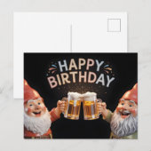 "Happy Birthday" Gnomes Toasting Beer Mugs Postkarte (Vorne/Hinten)