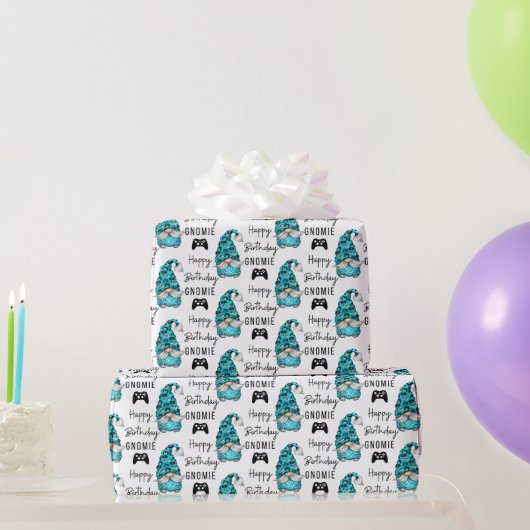 Happy Birthday Gnomie Gamer Wrapping Paper Geschenkpapier (Partygeschenke)