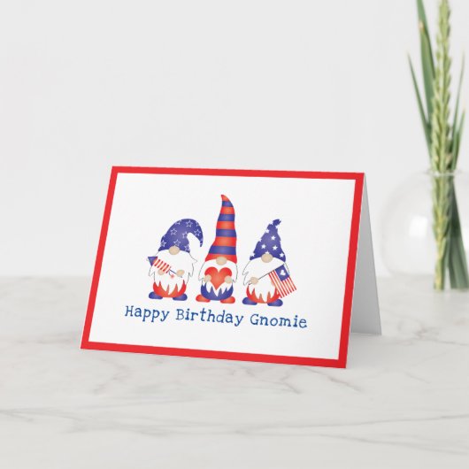 Happy Birthday Gnomie Red White Blue Card Karte (Vorderseite)