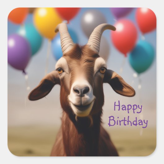 Happy Birthday Goat Quadratischer Aufkleber (Vorderseite)