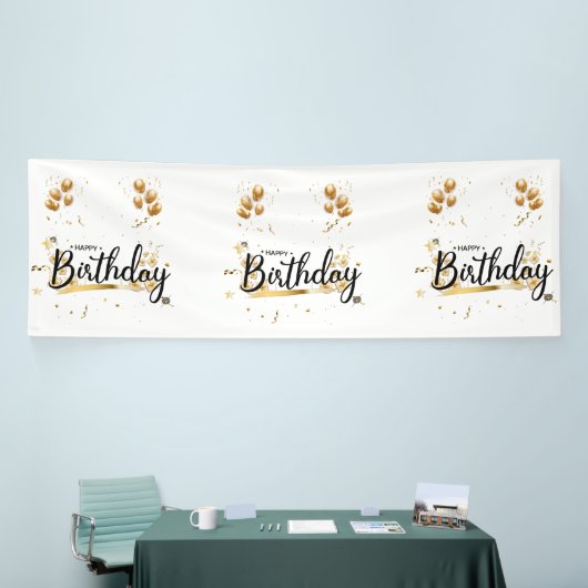 Happy Birthday Gold 4x12 Vinyl Banner (Messeveranstaltung)