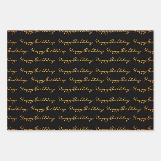 Happy Birthday Gold and Black Pattern Geschenkpapier Set (Vorderseite 2)