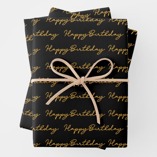 Happy Birthday Gold and Black Pattern Geschenkpapier Set (Beispiel)