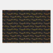 Happy Birthday Gold and Black Pattern Geschenkpapier Set (Vorderseite)