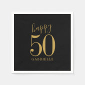 Happy Birthday Gold Black Custom Age Name Serviette (Vorderseite)