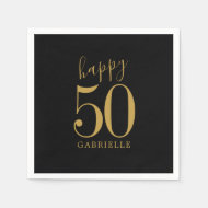 Happy Birthday Gold Black Custom Age Name Serviette