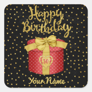 Happy Birthday Gold Black Custom Quadratischer Aufkleber