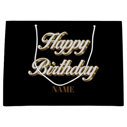 Happy Birthday Gold Elegante Typografie Geschenkta Große Geschenktüte (Vorderseite)