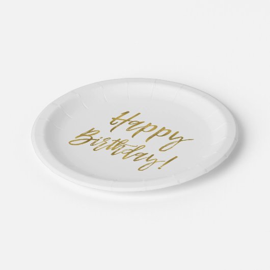 Happy Birthday Gold Foil Pappteller (Schrägansicht)