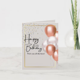 Happy Birthday Gold Frame Stars Balloons Card Dankeskarte