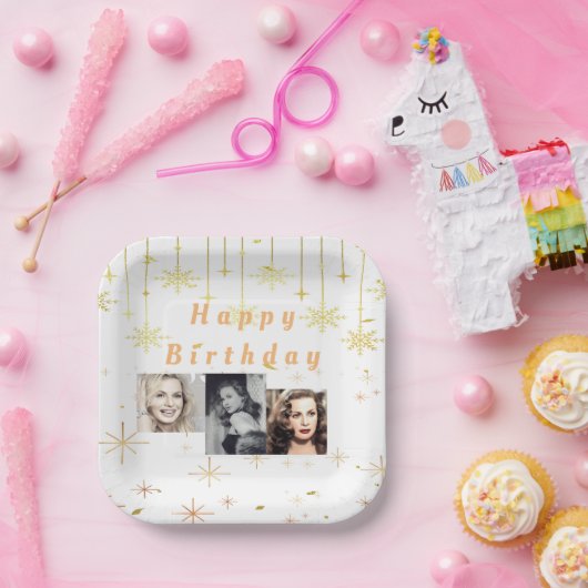 Happy Birthday Gold Glitzer alle Jahre Pappteller (Party)