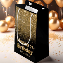 Happy Birthday Gold Glitzer & Black Funkelnd Kleine Geschenktüte