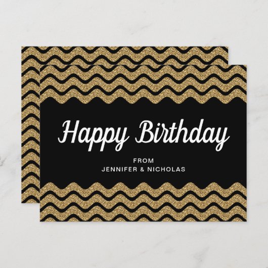 Happy Birthday Gold Glitzer Black Zickzack Stripes Postkarte (Vorne/Hinten)
