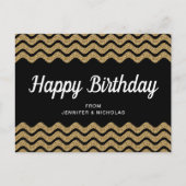 Happy Birthday Gold Glitzer Black Zickzack Stripes Postkarte (Vorderseite)